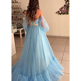 Blue Ball Gown,  Long Sleeve Offshoulder Princess Dress,  Evening Dress,  Plus Size Skirt Dress,  Cute