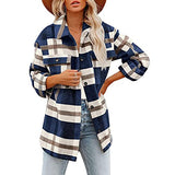 yunSIJ Women's Brushed Plaid Shirts Long Sleeve Lapel Collar Button Down Pocket Casual Loose Oversized Flannel Coat Jacket