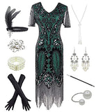 Women 1920s Gatsby Vintage Sequin Flapper Fringe Party Plus Dress with 20s Accessories Set