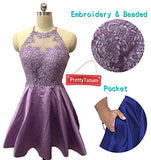 Woman's Short Homecoming Dresses for Juniors Lace Halter Neckline with Pockets
