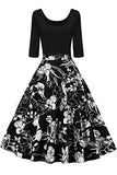 AXOE Women 1950s Floral Vintage Rockabilly Dresses 3/4 Sleeve