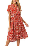 Vevarble Womens Casual Dress Summer Short Sleeve Bohemian Midi Shirt Dress Beach Dress Floral Print Elegant