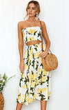 Women's Floral Crop Top Maxi Skirt Set 2 Piece Outfit Dress