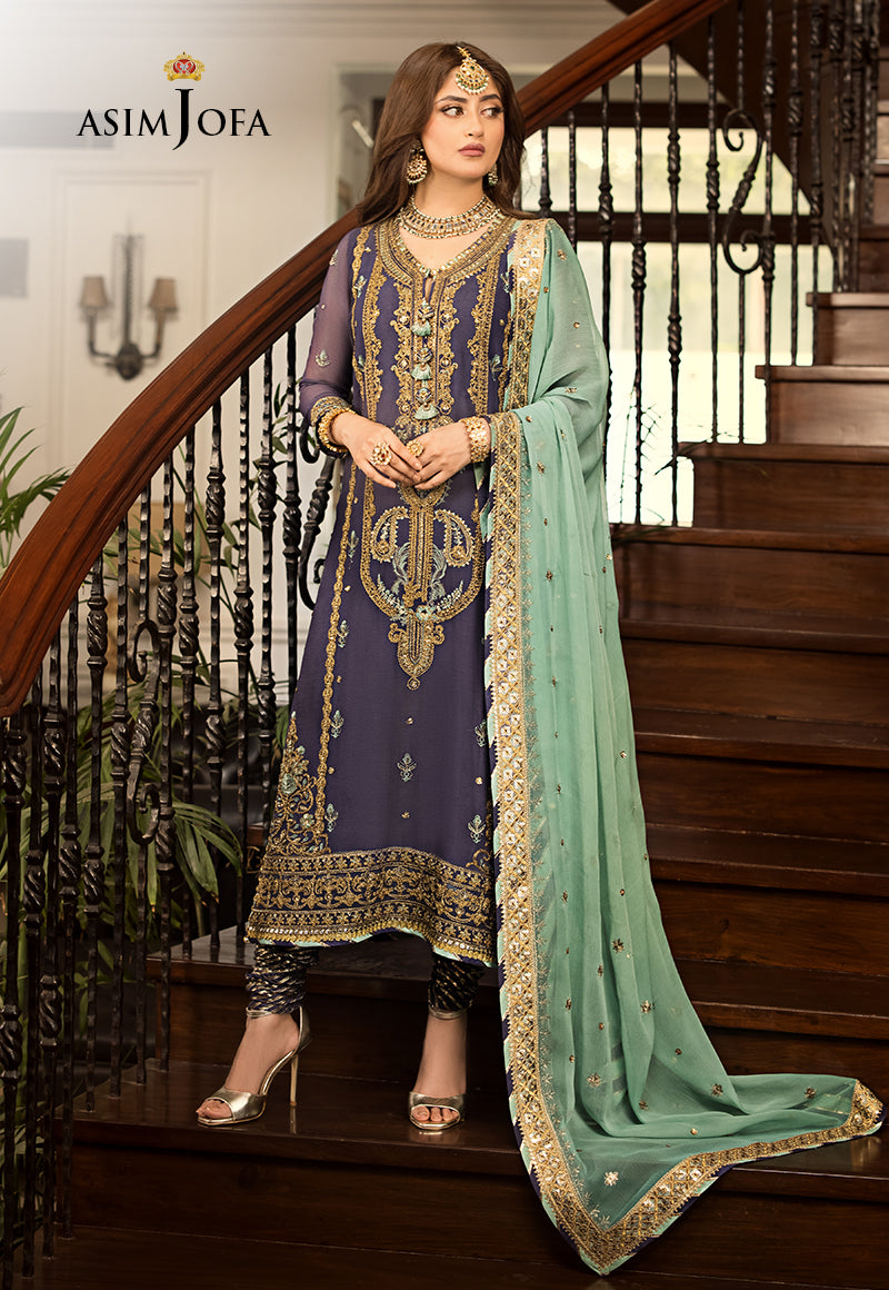 Asim Jofa Chiffon, Dark Grey & Light Green Jhilmil Collection Online Shopping