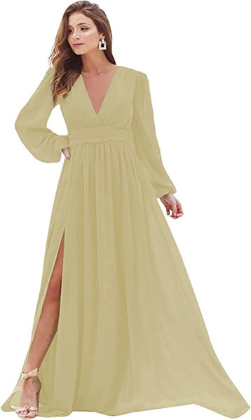 Long sleeve champagne bridesmaid dresses top
