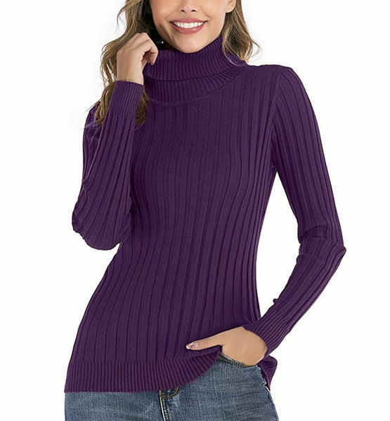 Purple Womens Turtleneck Sweater Winter Jumper Long Sleeve