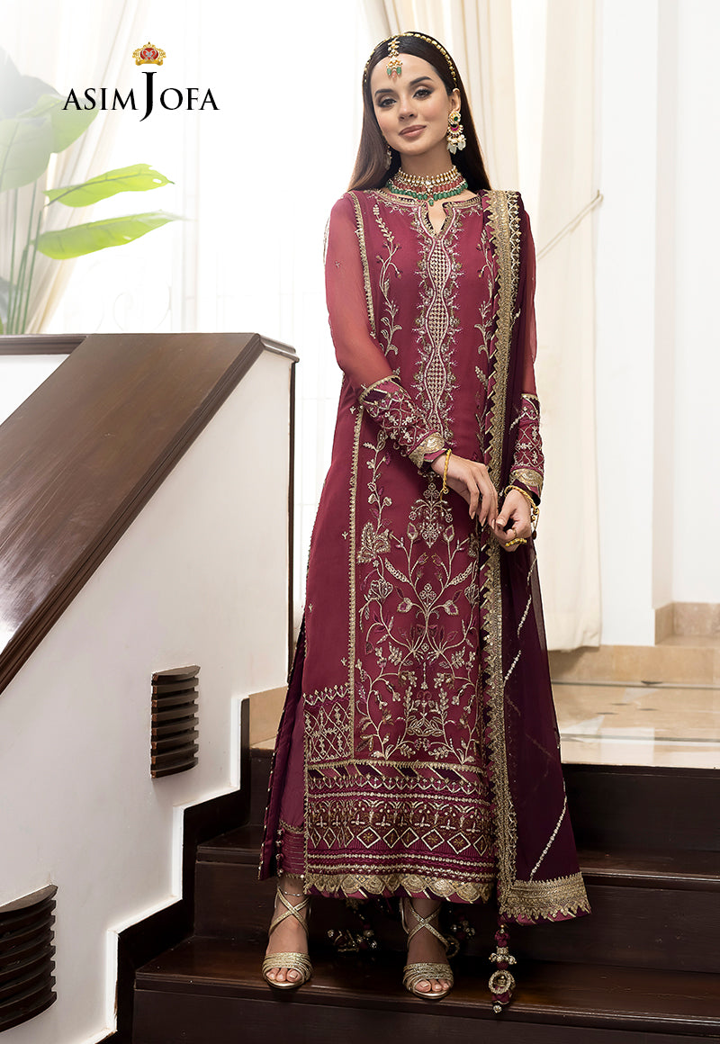 Asim Jofa Chiffon, Rosewood & Maroon Jhilmil Collection Online Shopping