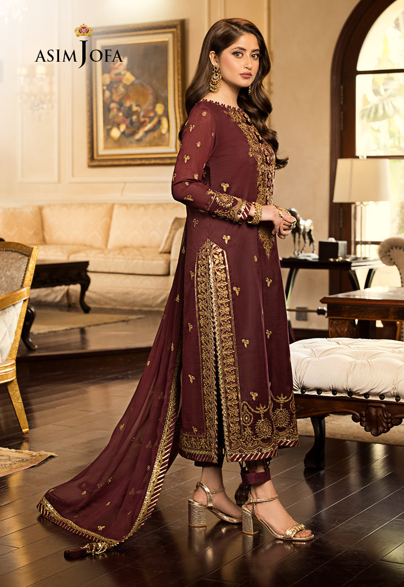 Asim Jofa Burgundy & Maroon, Paper Cotton Jhilmil Collection Online Shopping