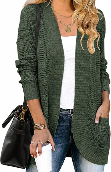 Green Women s Long Sleeve Open Front Casual Lightweight Soft Knit Card Original Brand