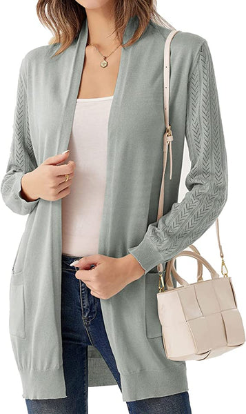 Long gray cardigan with pockets sale