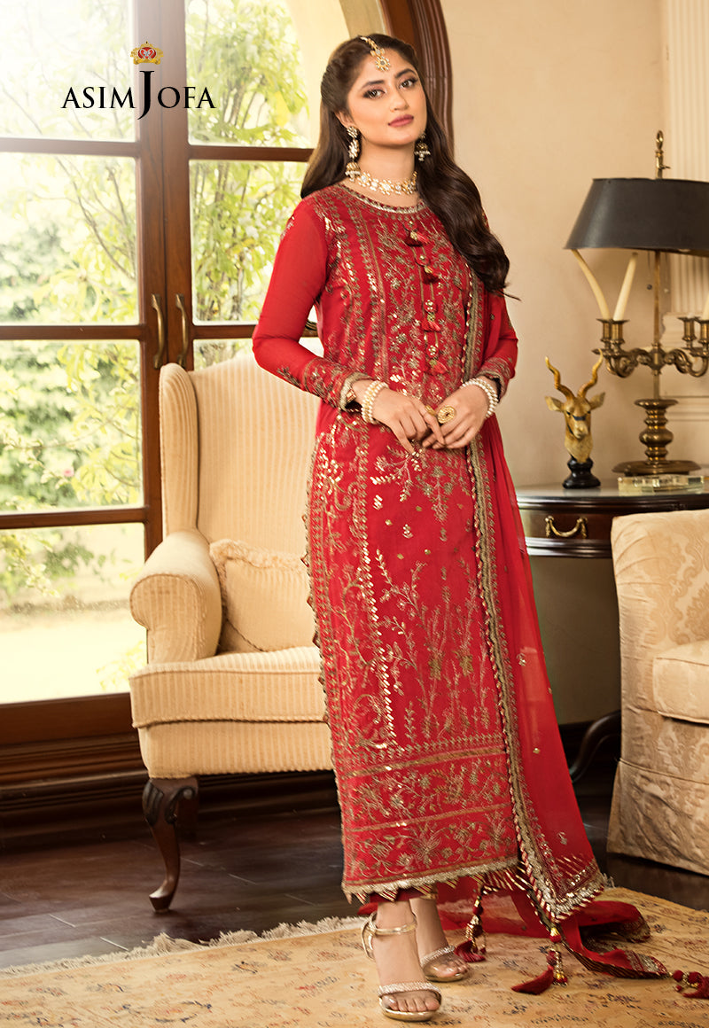 Asim Jofa Chanderi Cotton, Red Jhilmil Collection Online Shopping