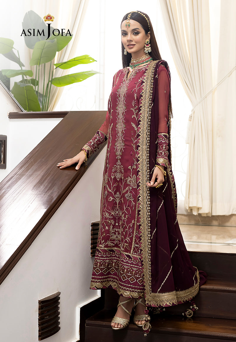 Asim Jofa Chiffon, Rosewood & Maroon Jhilmil Collection Online Shopping