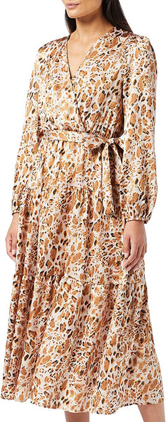Khaki Boho Print Maxi Dress Ruffle Long Sleeve Wrap V Neck Casual A Li Original Brand