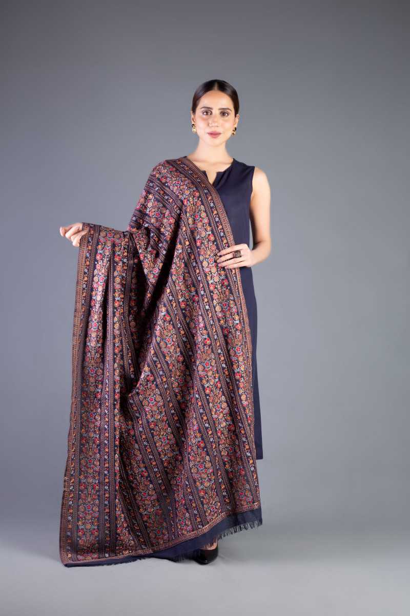 Bareeze Floral Wave 1 Shawl Ch3361 Navy Blue Shawl Collection 2021
