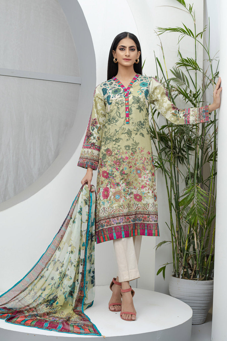 Bonanza Satrangi Olive Gray Lawn Suit Ask222p01 Eid Pret 2022 Online Shopping