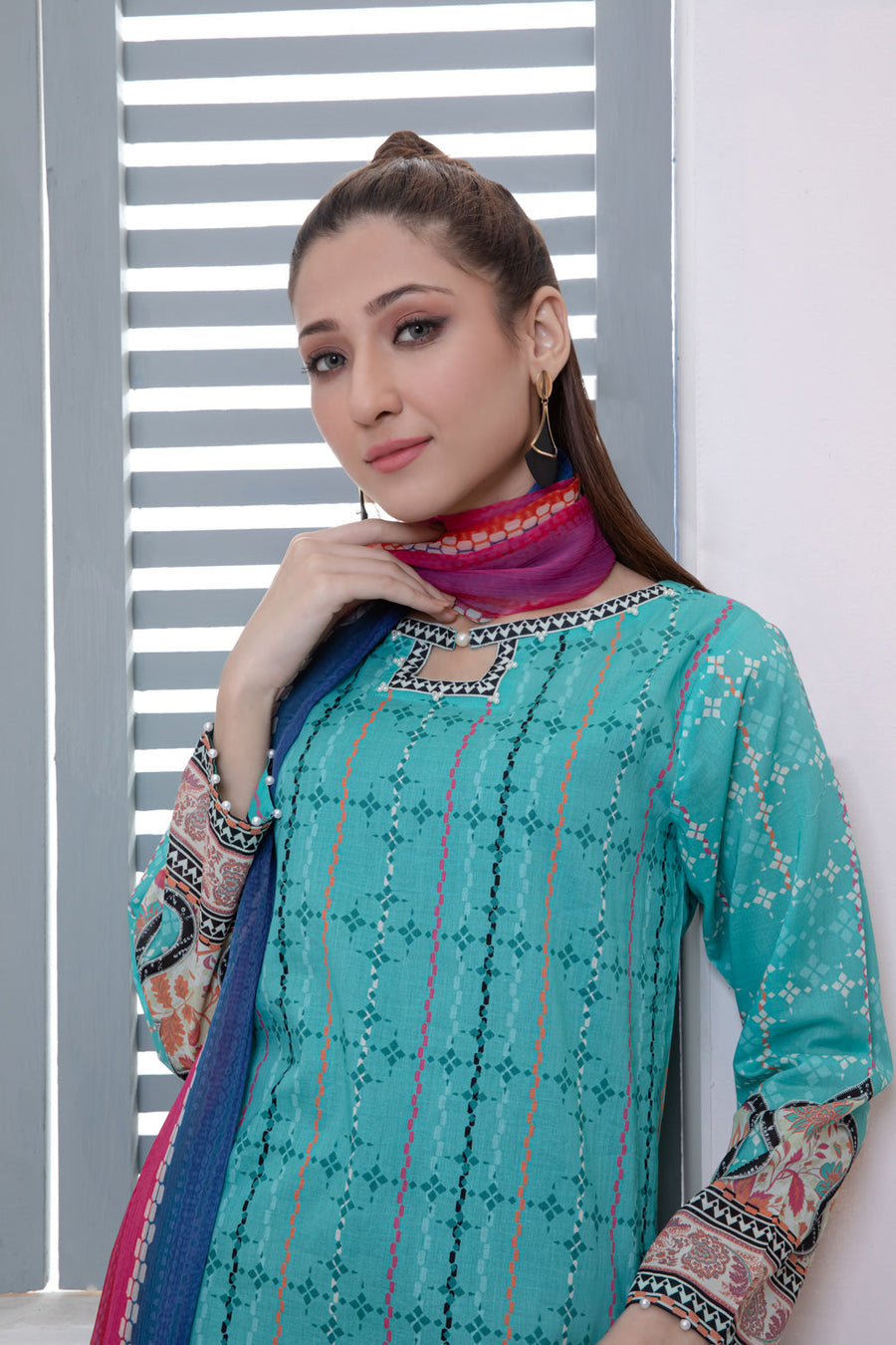 Bonanza Satrangi Teal Lawn Suit Ask222p04 Eid Pret 2022 Online Shopping