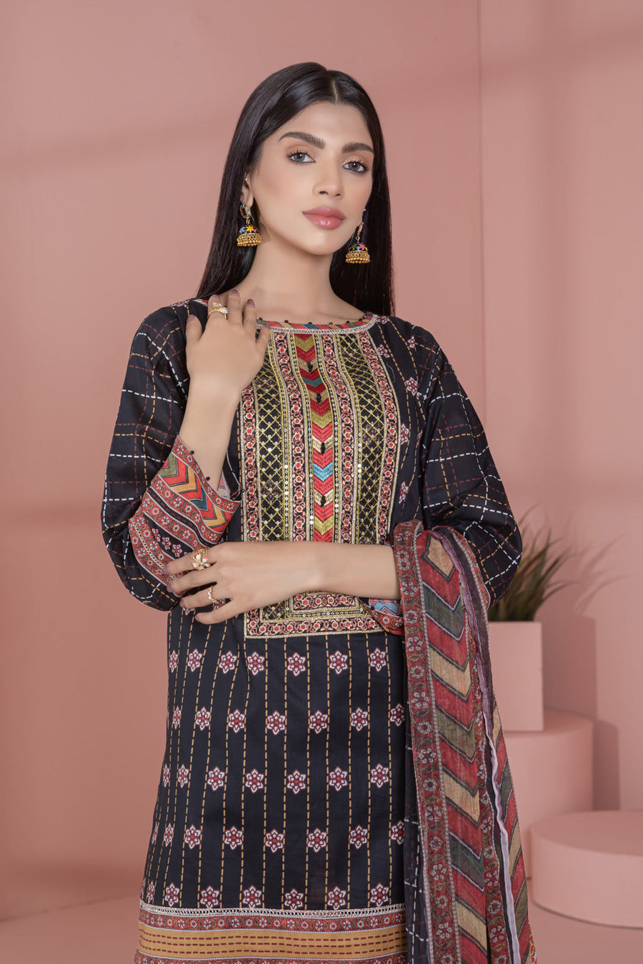 Bonanza Satrangi Black Lawn Suit Ask222p06 Eid Pret 2022 Online Shopping