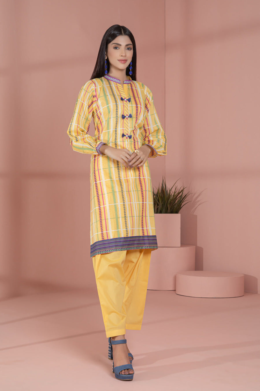 Bonanza Satrangi Yellow Lawn Suit Ask222p08 Eid Pret 2022 Online Shopping