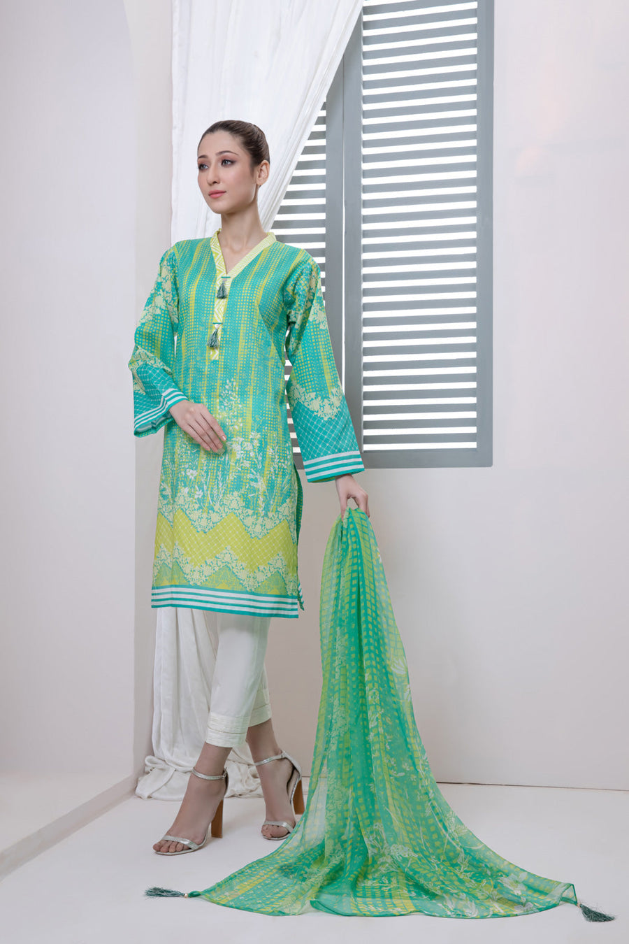 Bonanza Satrangi Teal Lawn Suit Ask222p09 Eid Pret 2022 Online Shopping