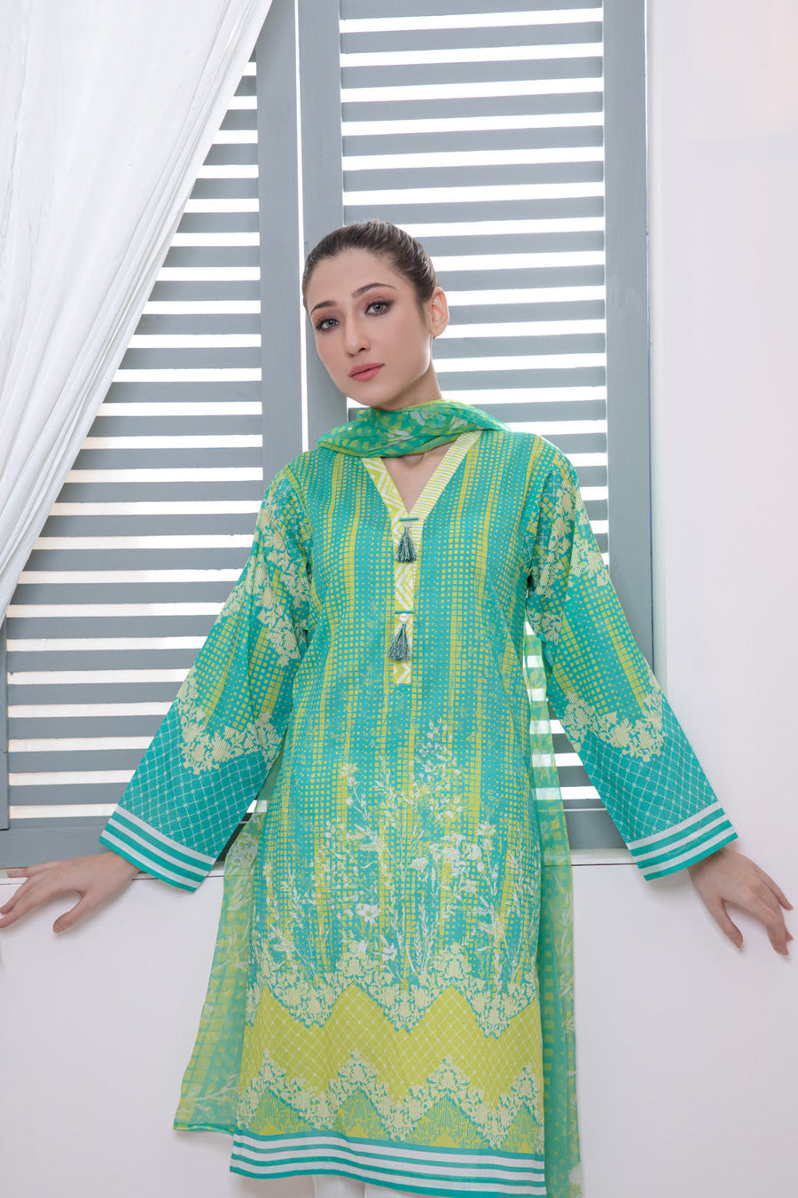 Bonanza Satrangi Teal Lawn Suit Ask222p09 Eid Pret 2022 Online Shopping