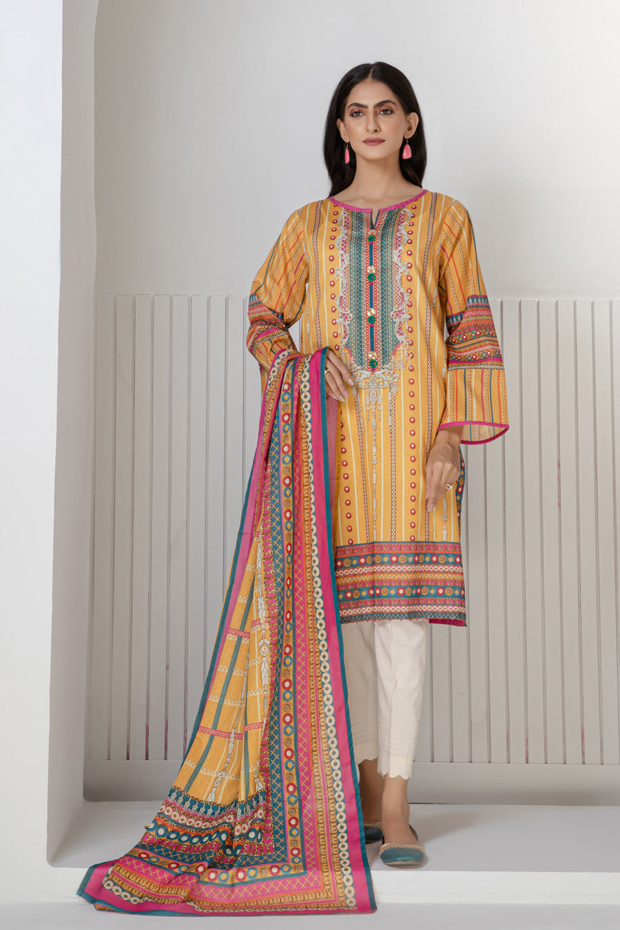 Bonanza Satrangi Yellow Lawn Suit Ask222p15 Eid Pret 2022 Online Shopping