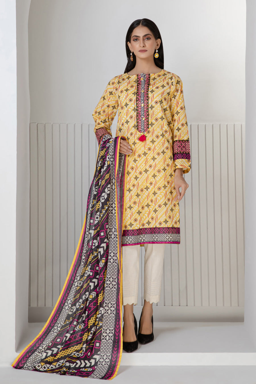 Bonanza Satrangi Yellow Lawn Suit Ask222p18 Eid Pret 2022 Online Shopping