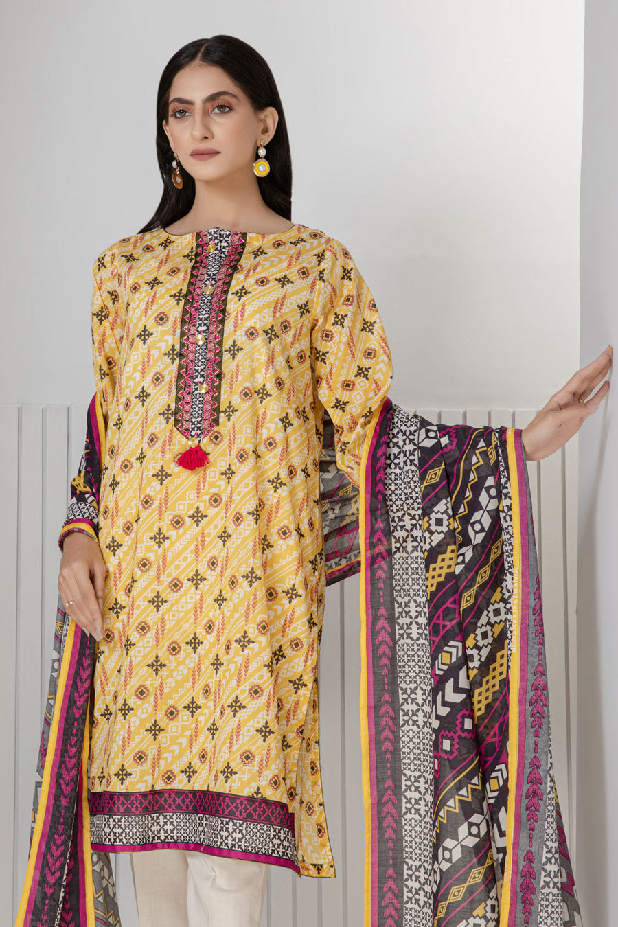 Bonanza Satrangi Yellow Lawn Suit Ask222p18 Eid Pret 2022 Online Shopping