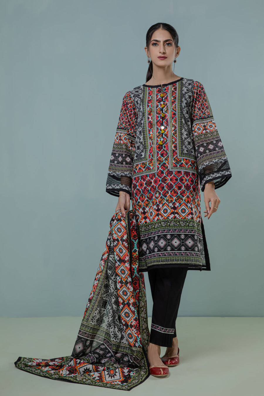 Bonanza Satrangi Black Lawn Suit Ask223p43 Eid Pret 2022 Online Shopping