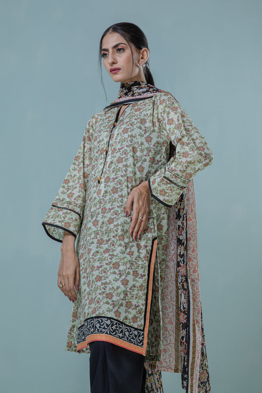 Bonanza Satrangi L Green Lawn Suit Ask223p44 Eid Pret 2022 Online Shopping