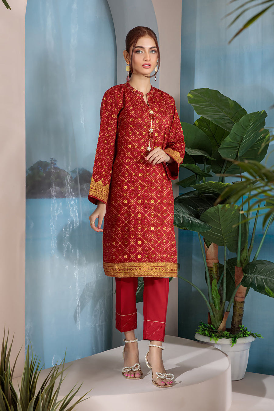 Bonanza Satrangi Red Lawn Suit Aso222p01 Summer Collection 2022 Online Shopping