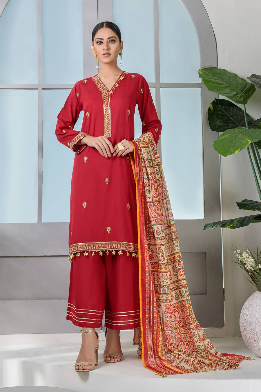 Bonanza Satrangi Red Lawn Suit Aso223p03 Summer Collection 2022 Online Shopping