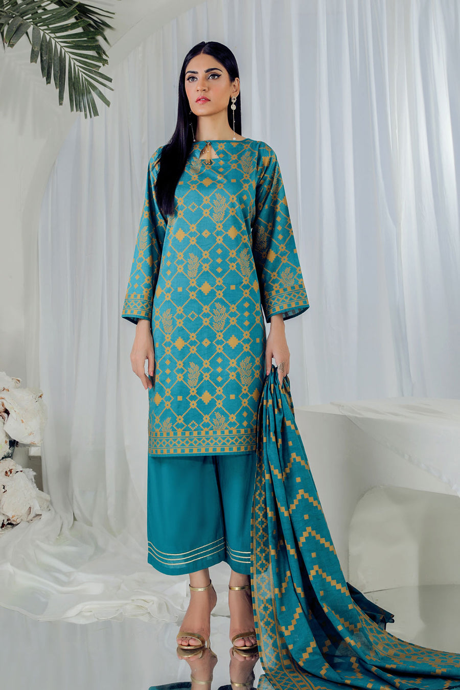 Bonanza Satrangi Teal Lawn Suit Aso223p10 Summer Collection 2022 Online Shopping