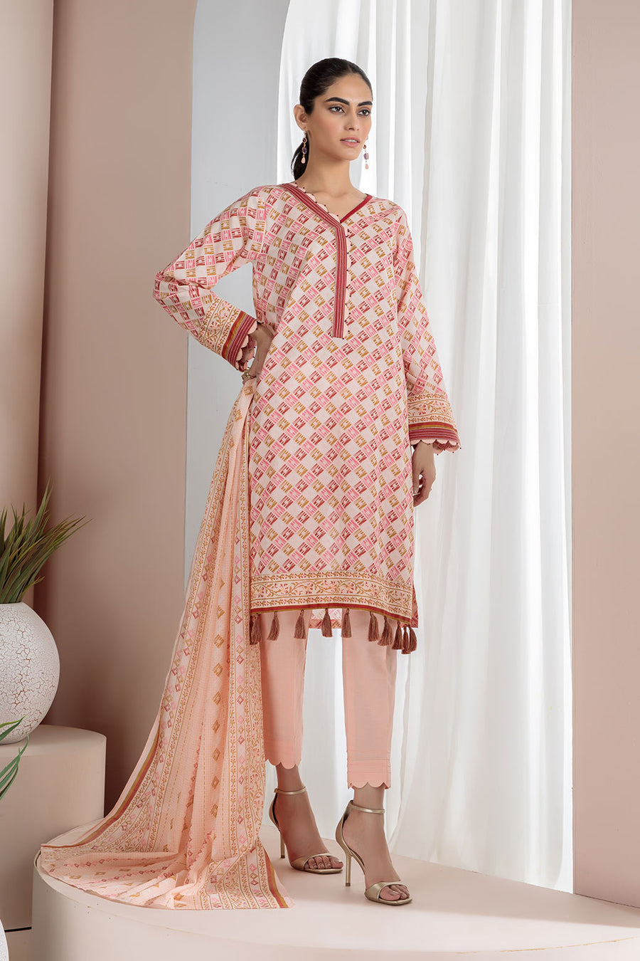 Bonanza Satrangi Aso223p40 Peach Eid Prints 2022 Online Shopping