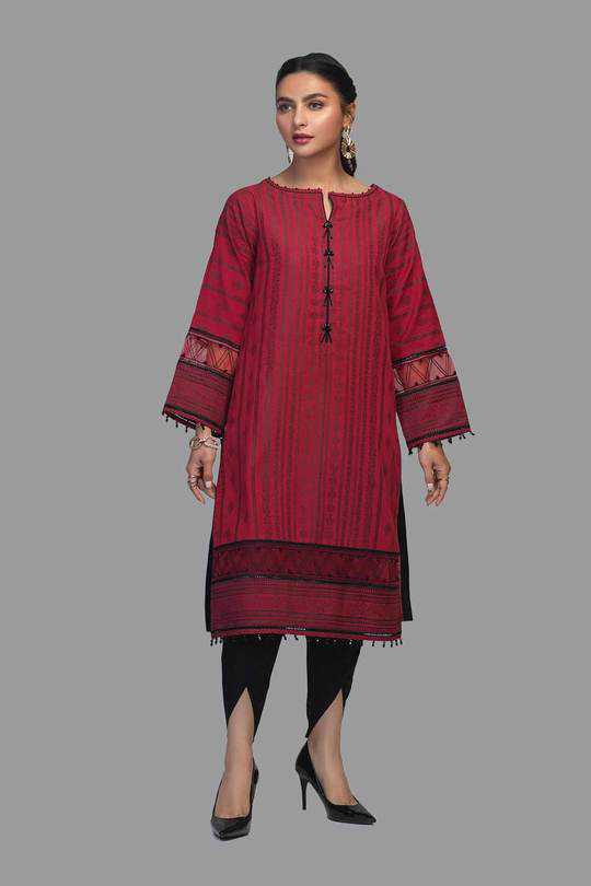Olive-jaquard-kurti Bonanza Satrangi Summer Volume 2 2021