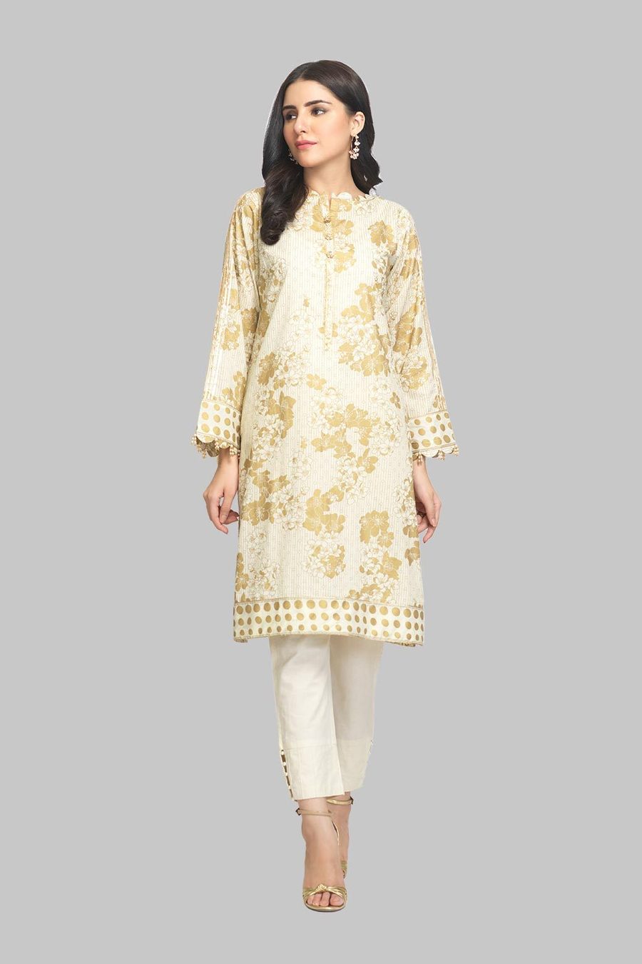 Cream-lawn-kurti 1 Pc Bonanza Summer Volume 5 2021