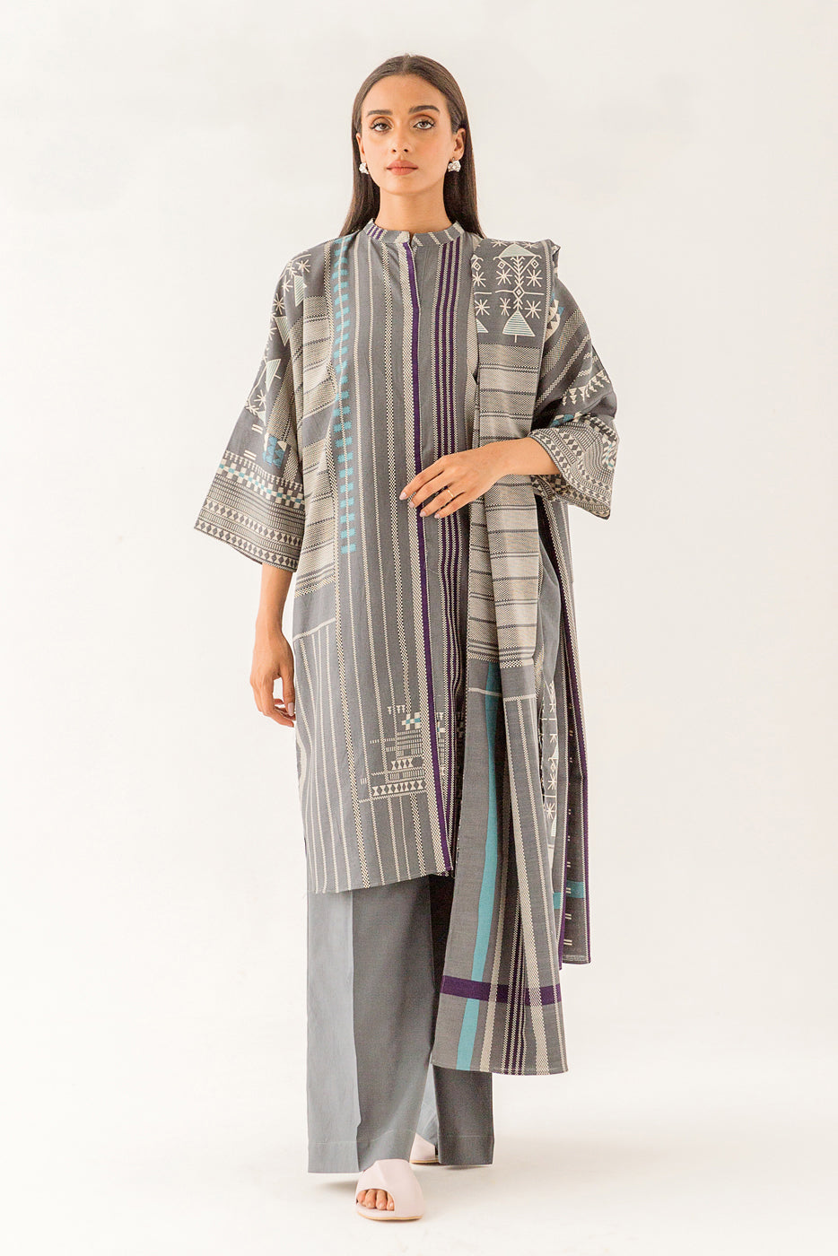 Beechtree Frost Gray-Printed-3P-Khaddar Winter Collection Online Shopping