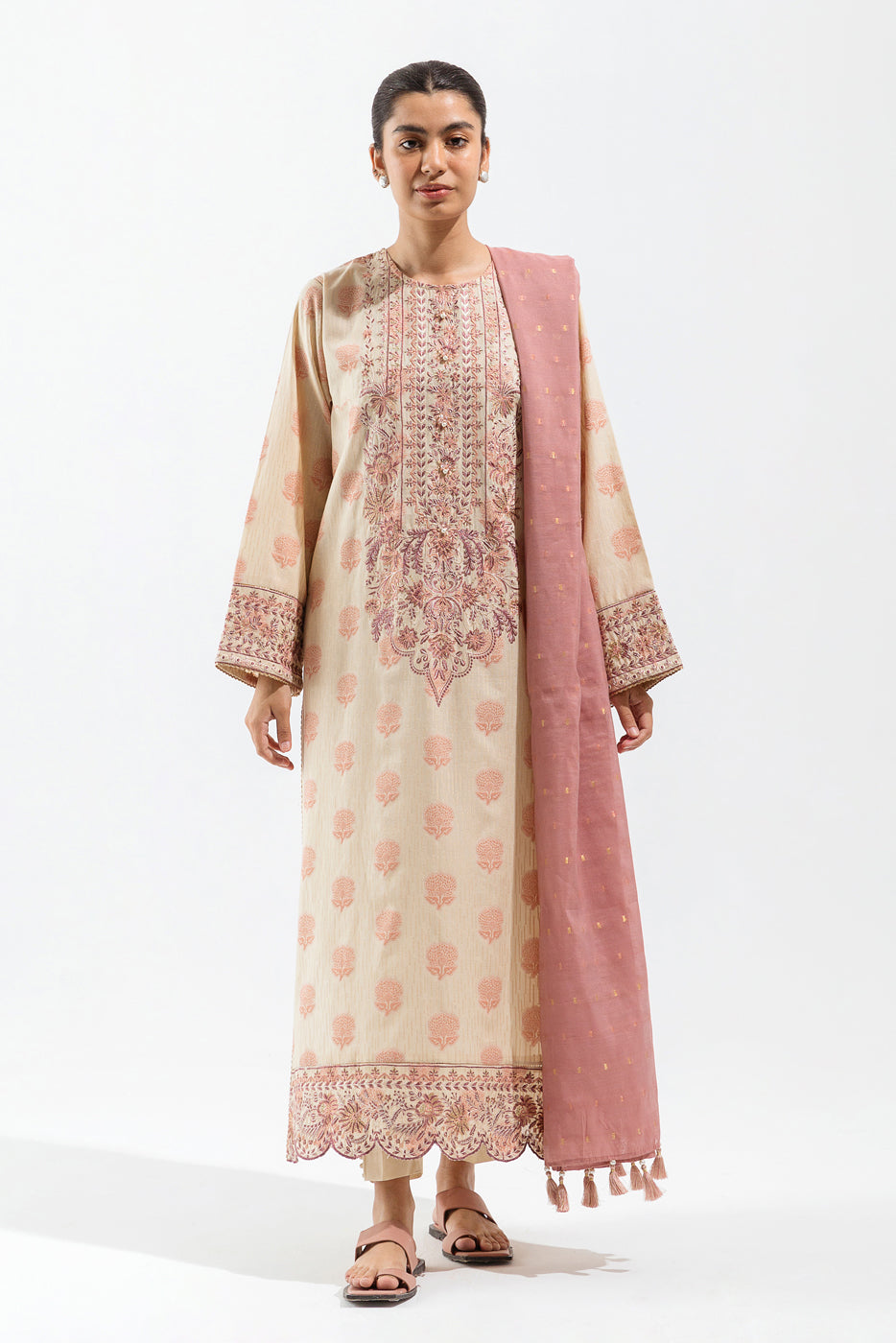 Beechtree Rosy Orchid-Embroidered-3P-Jacquard Winter Collection Online Shopping