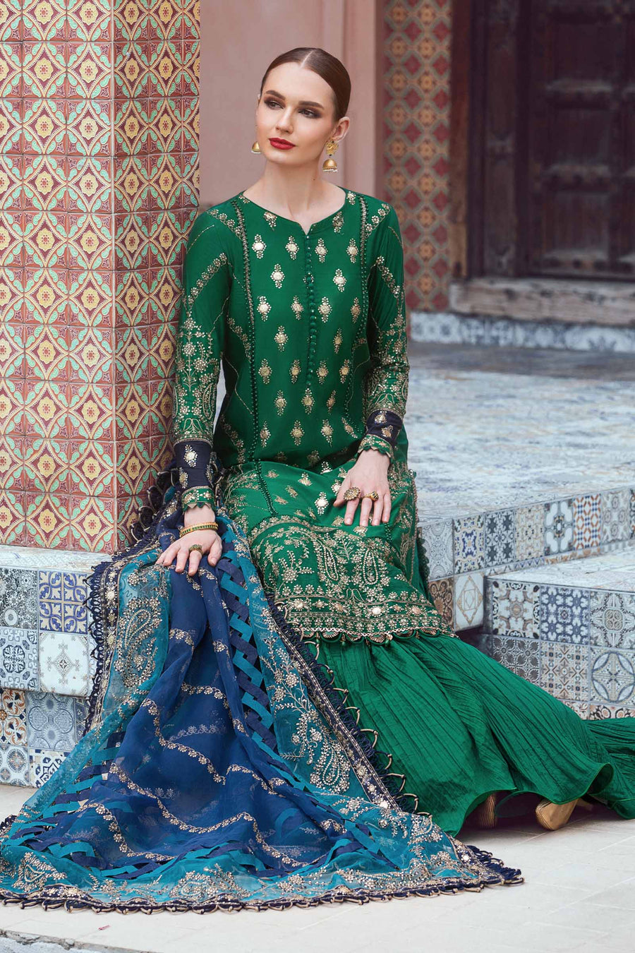 Maria B Emerald Green CST-711 Sateen Collection Online Shopping