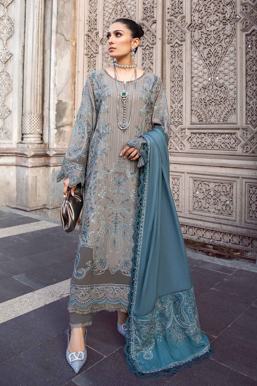 Maria B Grey DL-1104 Winter Linen Collection Online Shopping