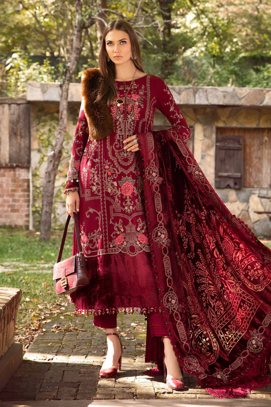 Maria B Deep Pink DL-1112 Winter Linen Collection Online Shopping