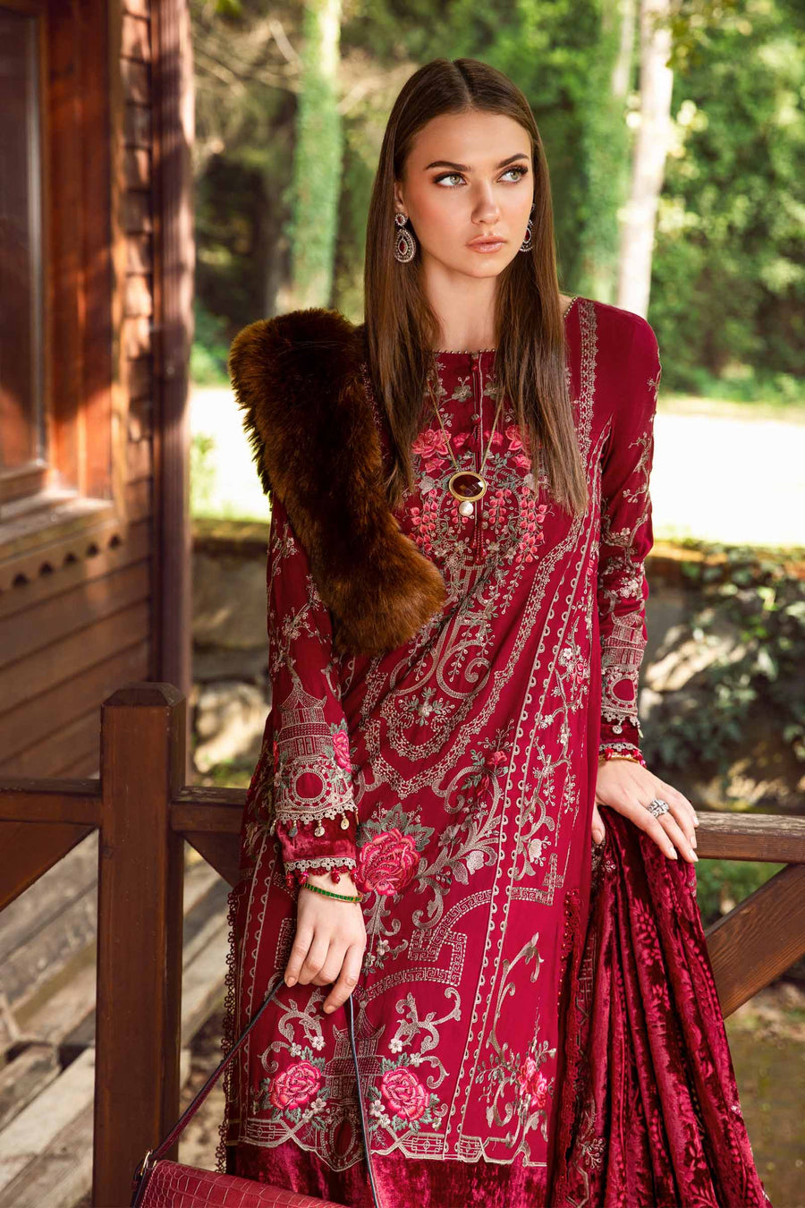 Maria B Deep Pink DL-1112 Winter Linen Collection Online Shopping