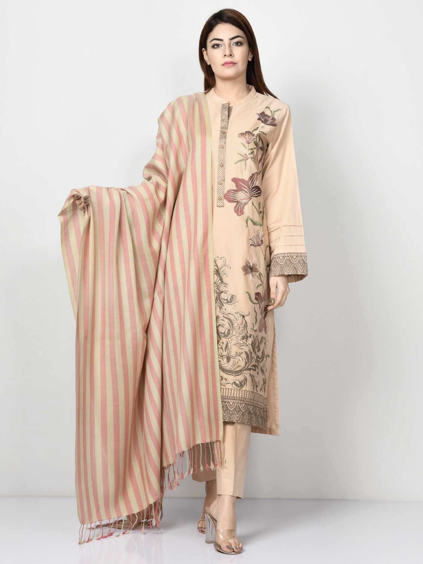 Limelight Embroidered Winter Cotton Suit P3001-BGE 2019 | Limelight Sale 2020