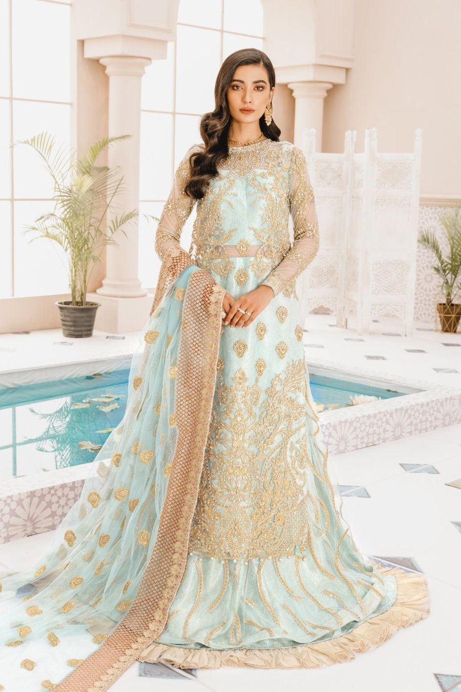 Maryum N Maria Formal Lehenga - Blue Age Mx-02 Mashaal Linen 2021