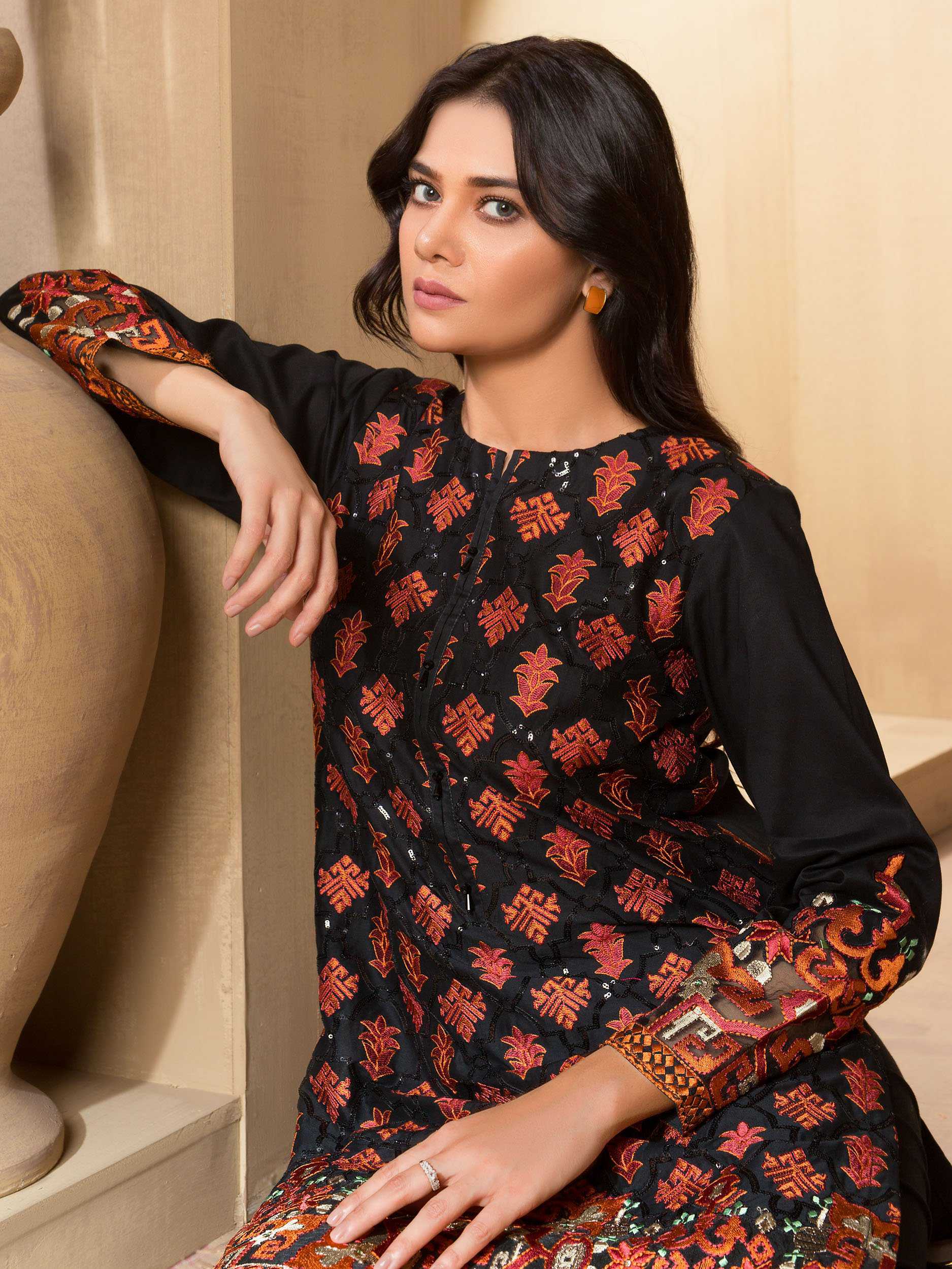 Limelight Embroidered Winter Cotton Shirt U0999-SSH-BLK 2019 | Limelight Sale 2020