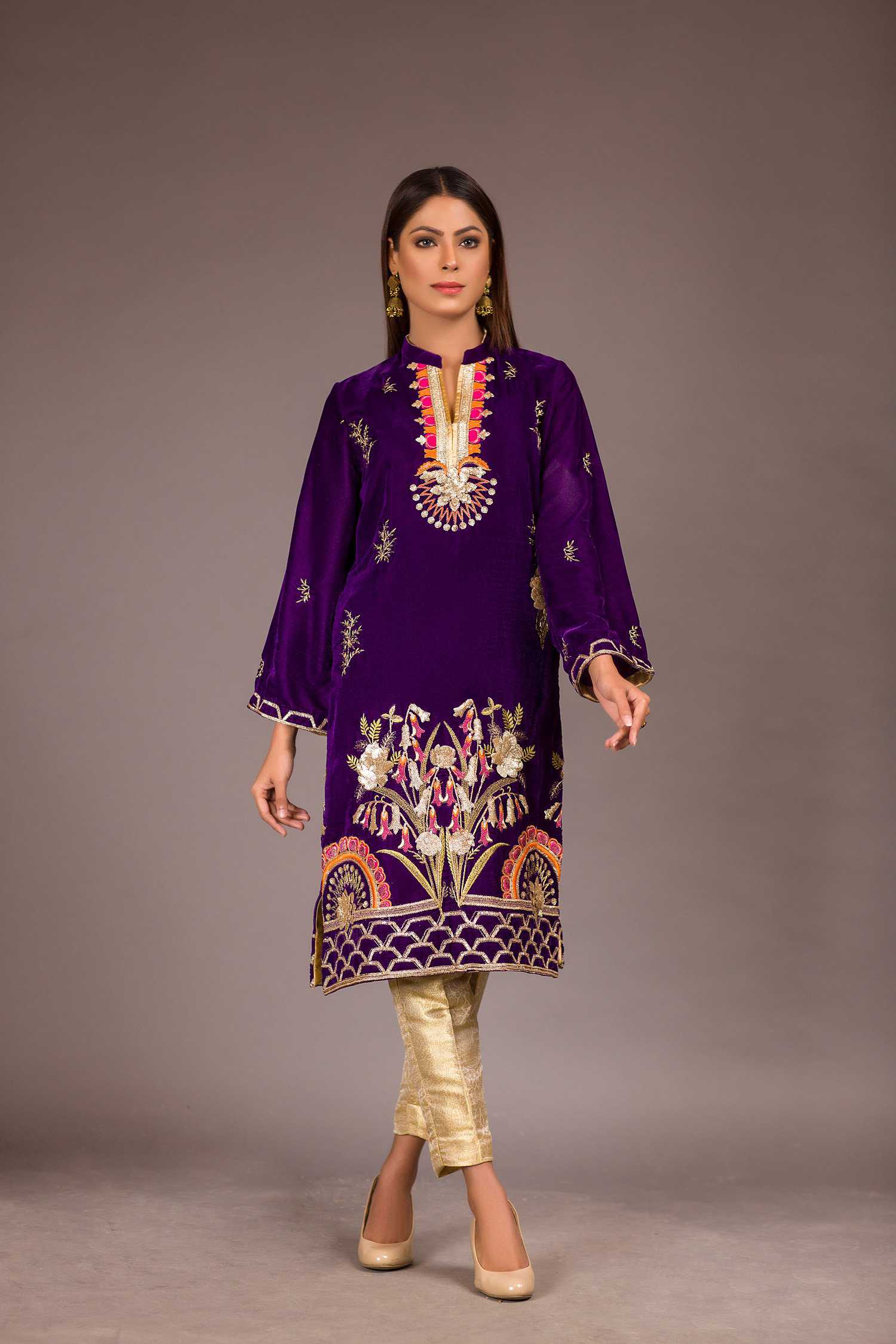 Adan Libas Pile Resham Velvet Kurti 2021