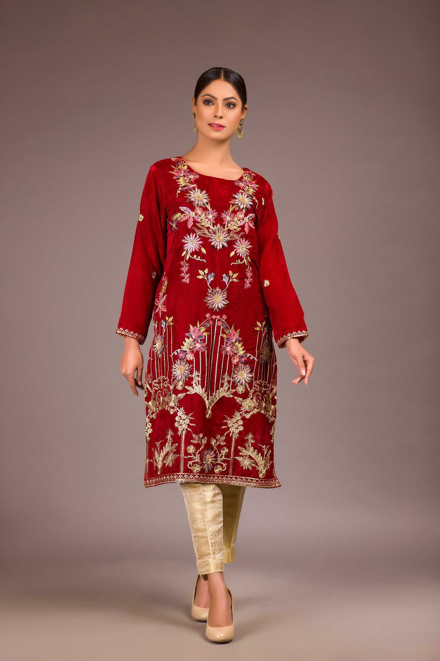 Adan Libas Fozzy Resham Velvet Kurti 2021