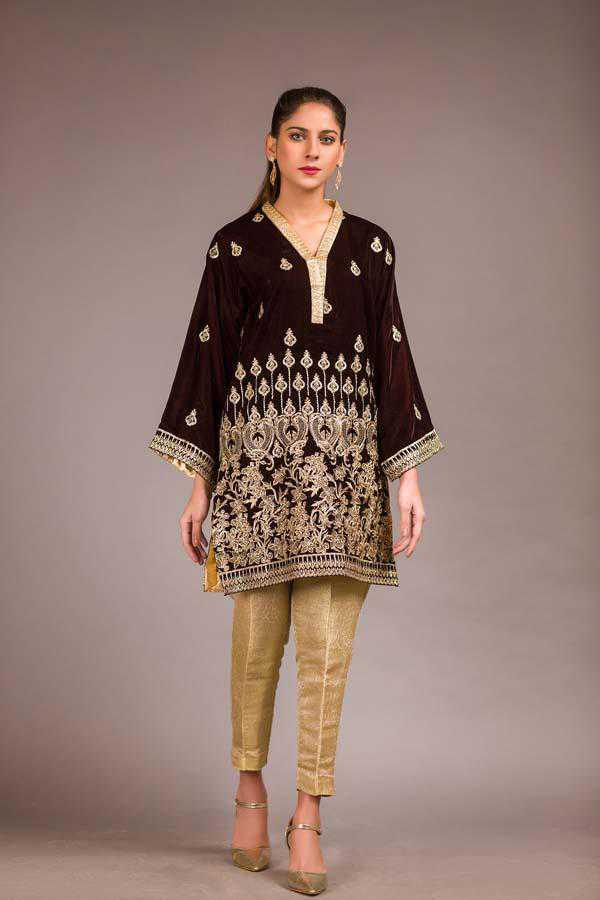 Adan Libas Kilamanjaro Resham Velvet Kurti 2021