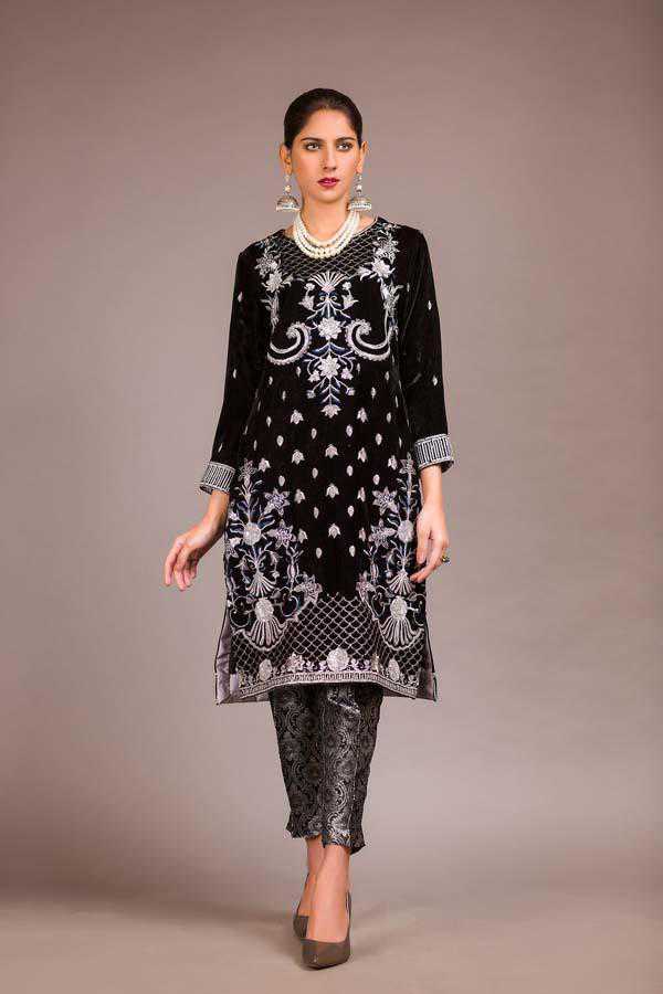 Adan Libas Solvent Resham Velvet Kurti 2021