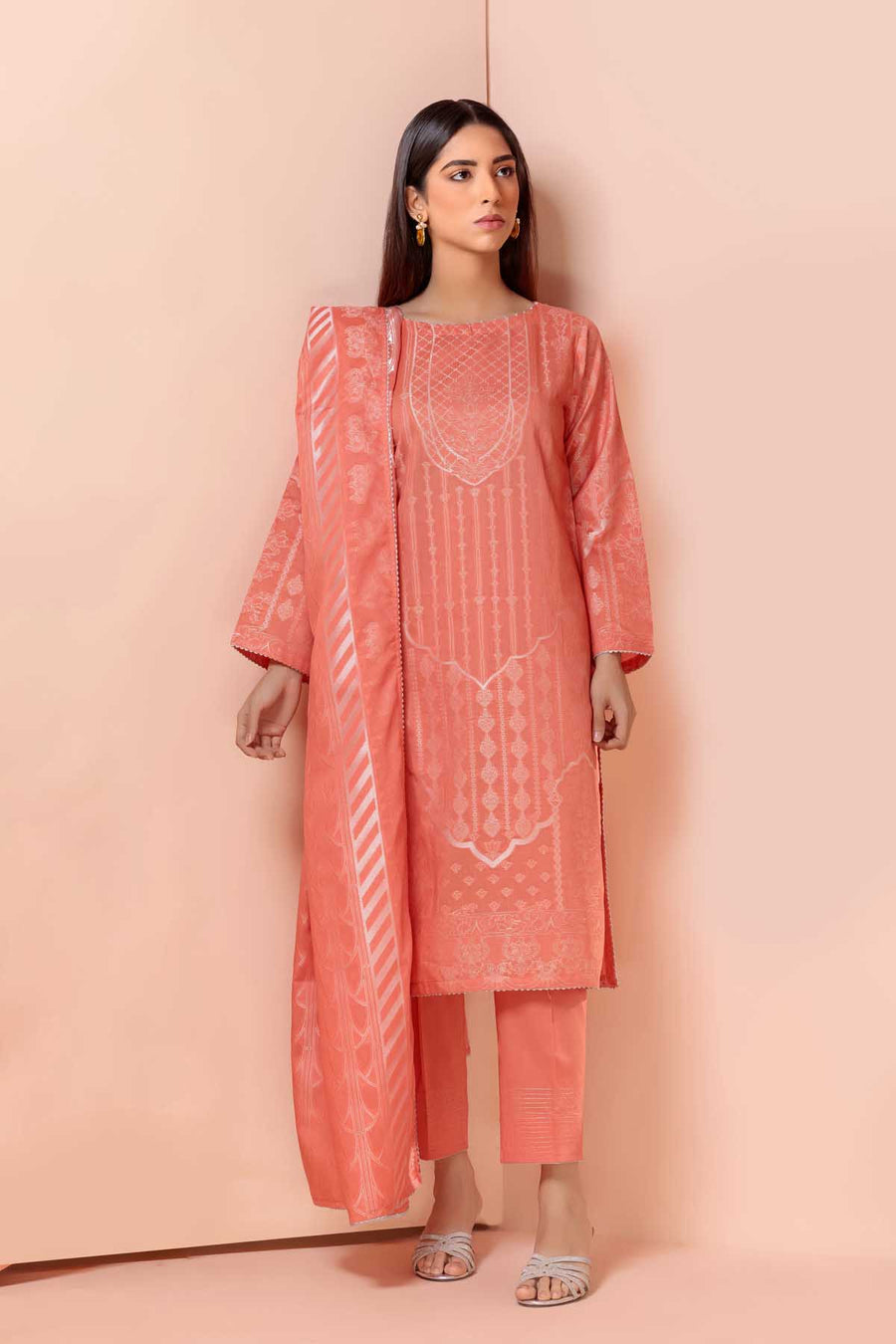Bonanza Satrangi Peach Jacquard Suit Jss223p03 Eid Pret 2022 Online Shopping