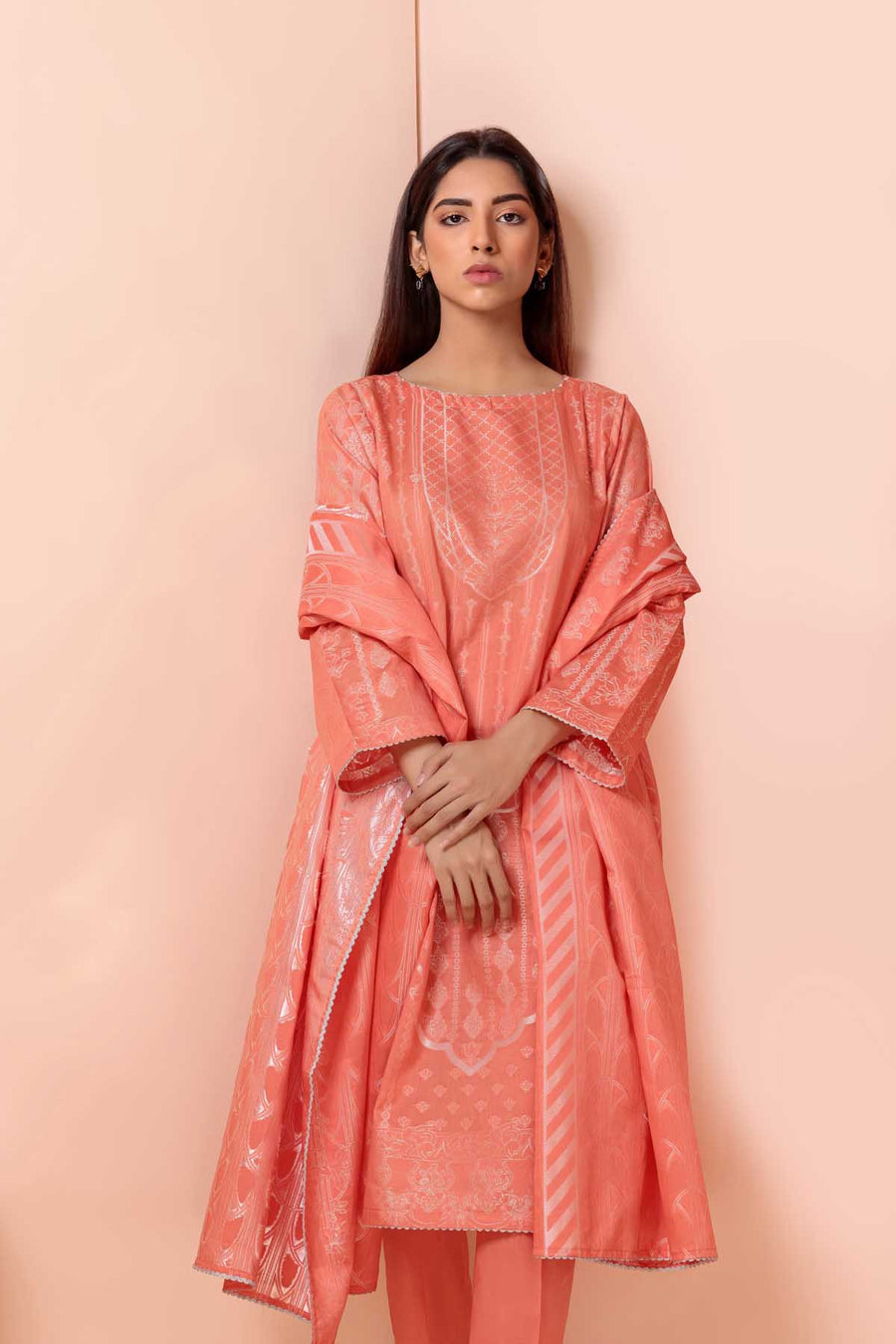 Bonanza Satrangi Peach Jacquard Suit Jss223p03 Eid Pret 2022 Online Shopping